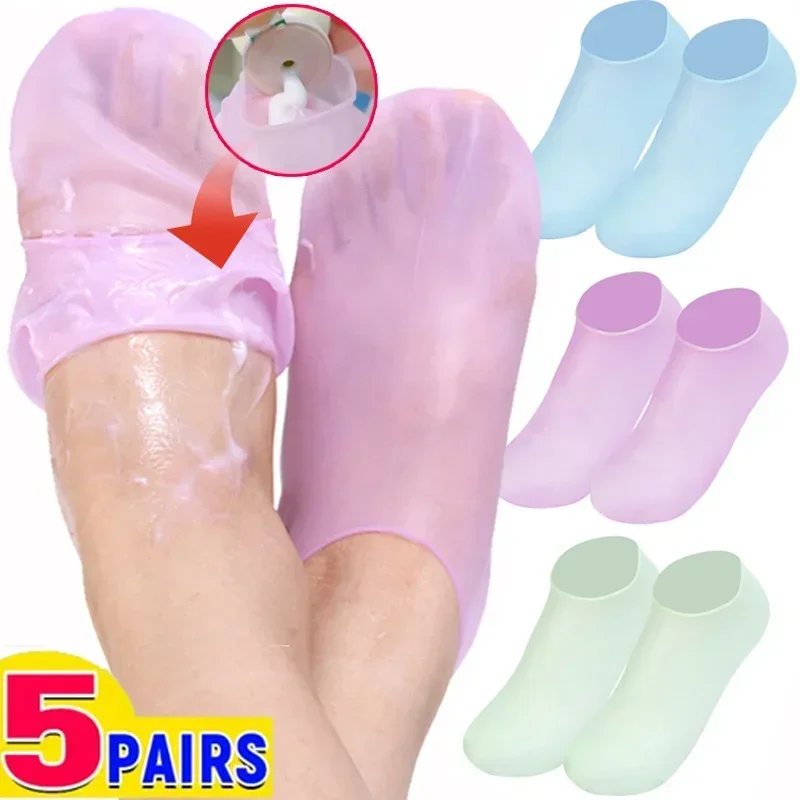 Silicone Exfoliating Gel Foot Socks 1-5Pairs Breathable Moisturizing Sock Remove Dead Skin Anti Cracking Foot Massage Care Tool