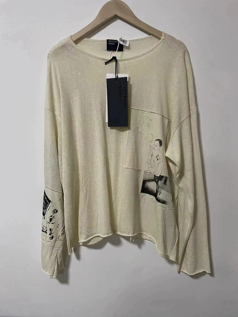 

Летняя свободная футболка CeilingERD с длинным рукавом, льняная, в стиле пэчворк, с принтом «Таинственная богатая женщина второго поколения», для женщин