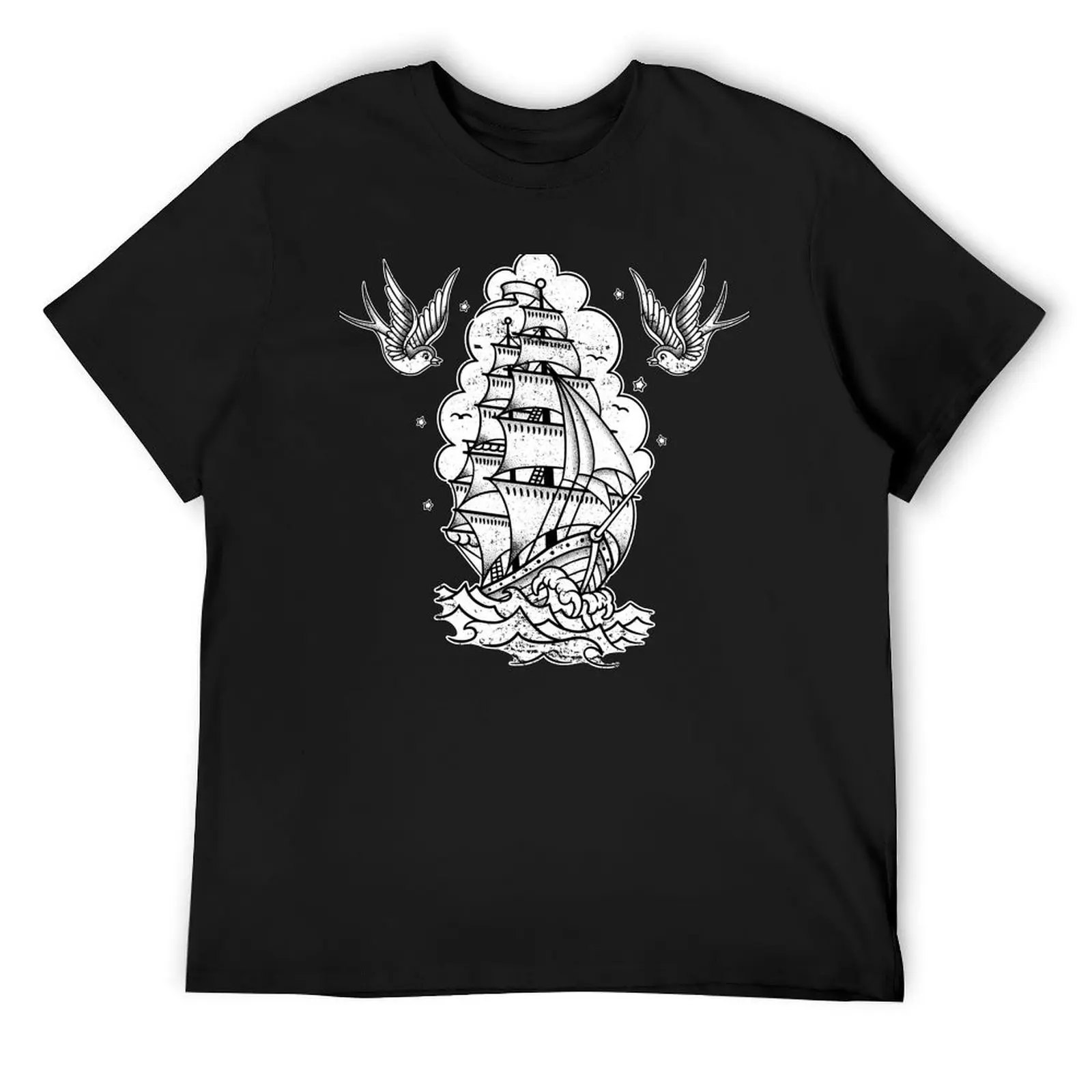 

Distressed Traditional Tattoo Sailing Ship and Swallows T-Shirt vintage t shirts sublime mens designer clothes
