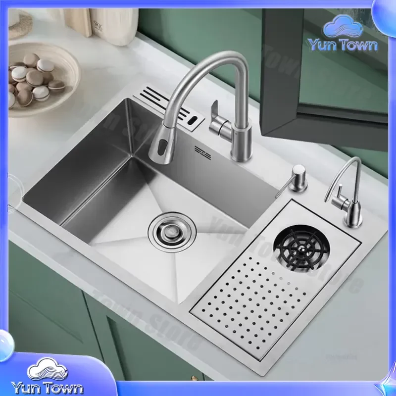304 Stainless Steel Kitchen Sink with Cup Washer for Modern Luxury Vegetable Wash Basin Large Deep Kitchen Sink for Kitchen