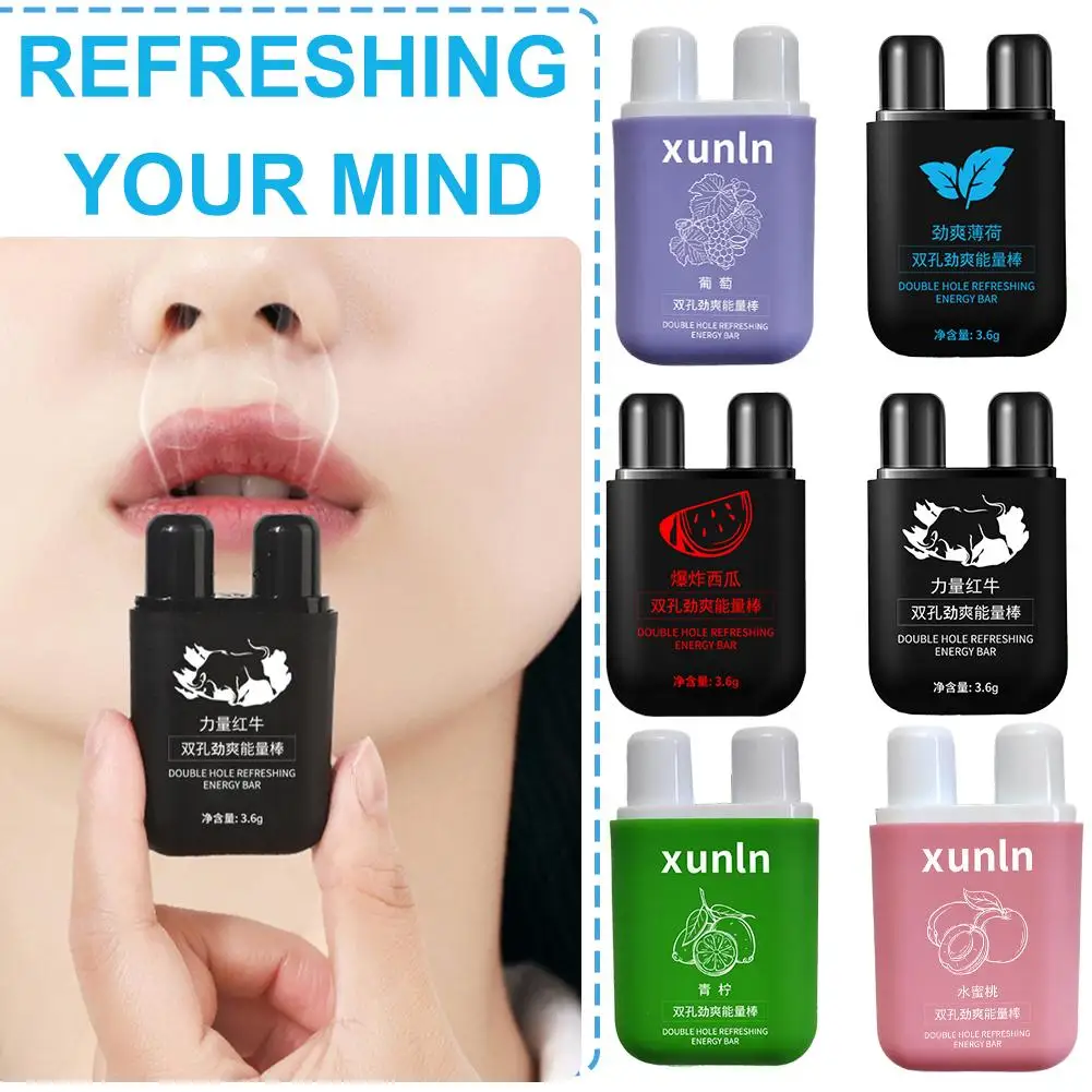 6 Scents Double Hole Energizing Energy Bar Aromatherapy Nasal Inhaler Energy Vapors Stick Aromatherapy Stick Stimulating Scent