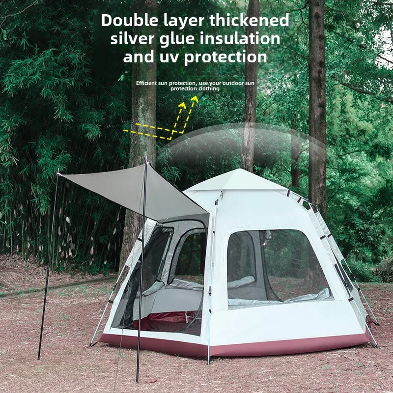 

YOUSKY Outdoor Hexagonal Camping Tent Large Space Waterproof Automatic Pop-up Easy Portable for Multi-Person Use