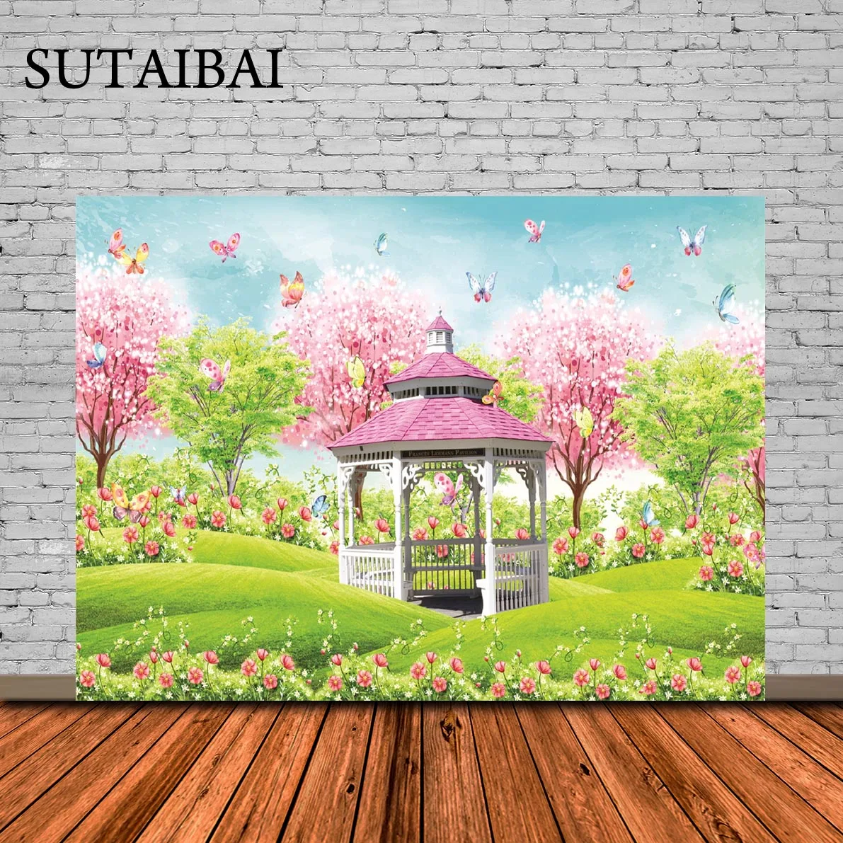 

Spring Cherry Blossom Photo Backdrop Sweet Sakura Fence Flowers Girls Birthday Wedding Portrait Photography Background