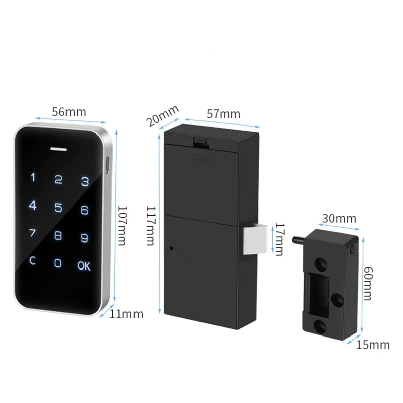 Smart Touch Keypad Electric Password Metal Drawer Lock Digital Code Unlock No Hole Cabinet Furniture Lock Black