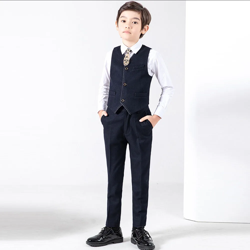 Boys Suit Olive Green Piano Performance Children Stage Suits Kids Formal Tuxedo Costume School Party Ceremony 3 Pieces