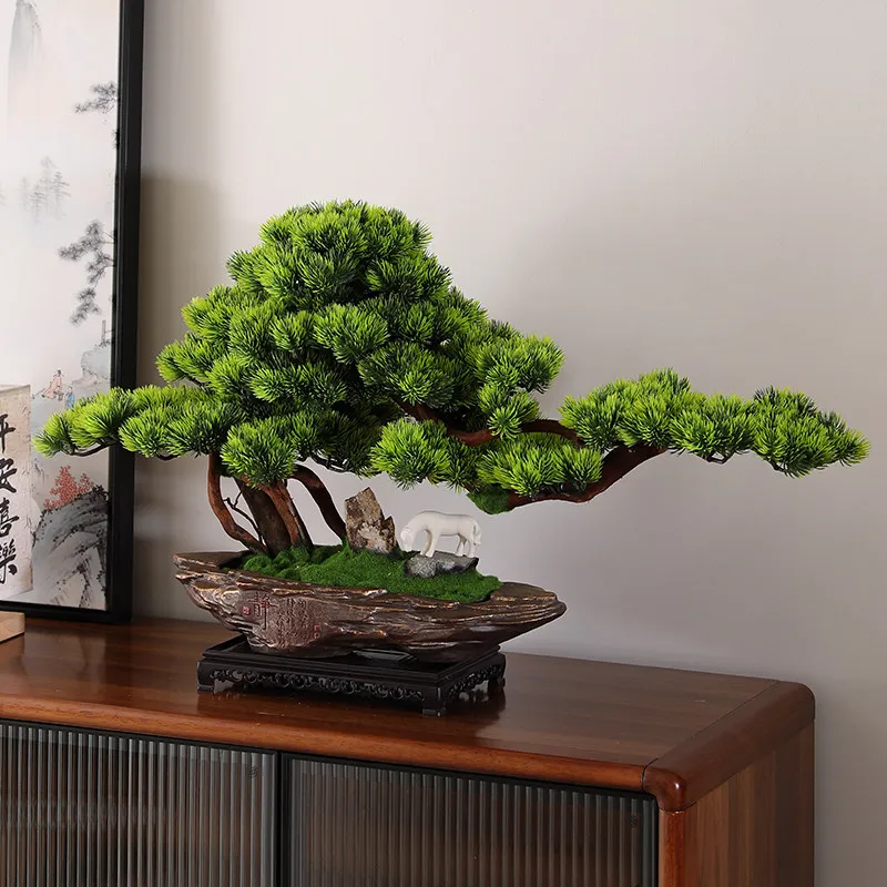 

Искусственное зеленое растение бонсай в горшке для дома, гостиной, прихожей, офиса, декора рабочего стола, украшение в виде сосны, ландшафтный дизайн