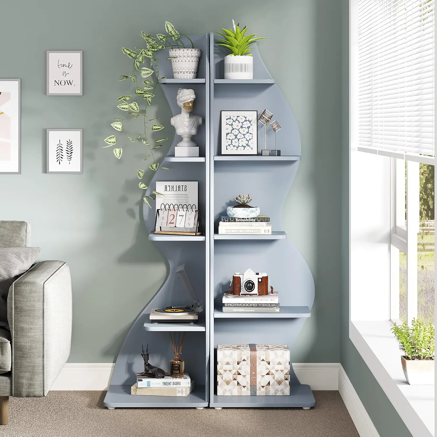 5-Tier Corner Shelf Wall Storage Rack Plant Stand Unique Shape Living Room Home Office Blue 2PCS, Customized