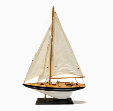 Vintage Wood Sailing Boat Model Handcrafted Nautical Decoration for Living Room & Cafe Display