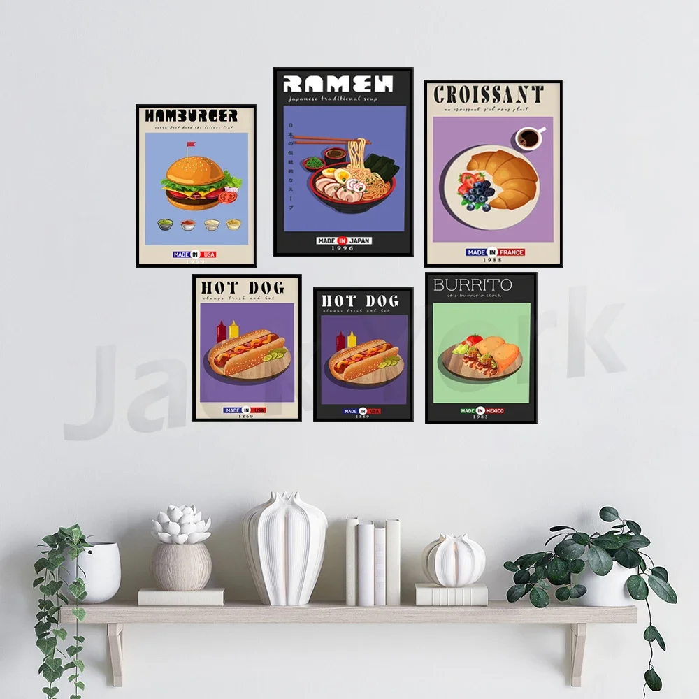 Croissant Poster,Burrito , Risotto ,Hot Dog ,  Cheese , Retro Poster, Housewarming Gift, Kitchen Decor,