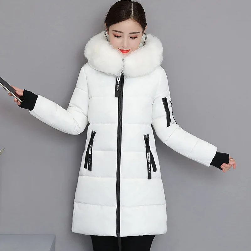 Winter Parkas Medium-Length Down Coat For Women Hooded Fur Collar Thick Warm Jacket Cotton Padded Parka Coats Female Outerwear