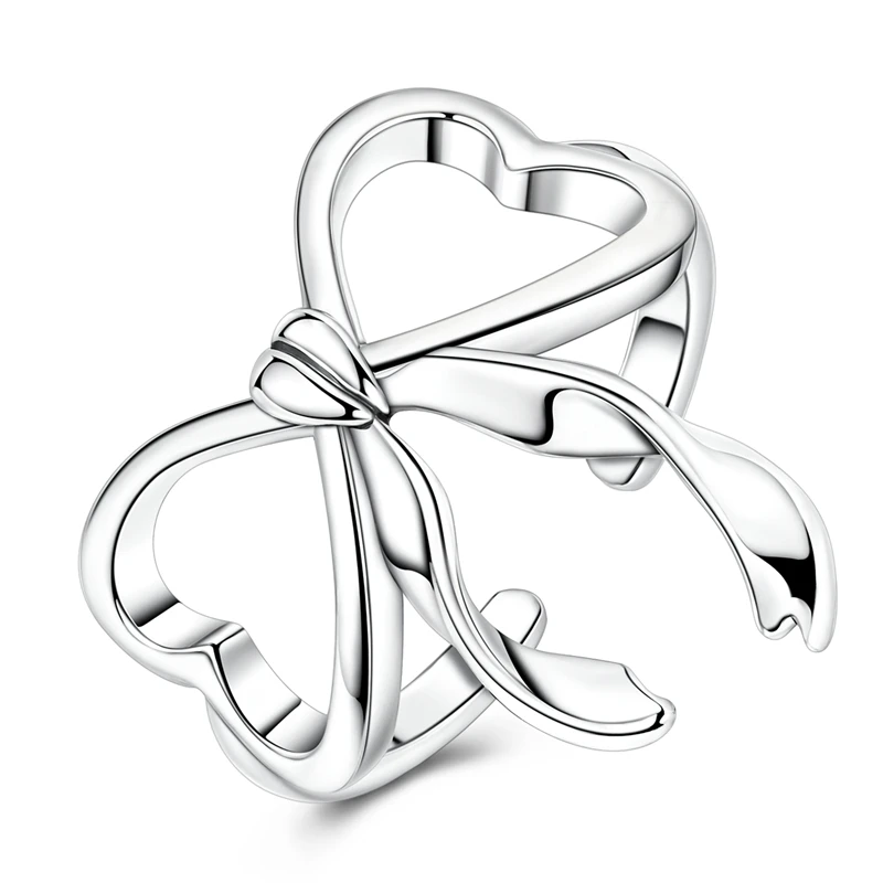 Original 925 Sterling Silver Bowknot Open Rings For Women Girls Jewelry Birthday Anniversary Gifts