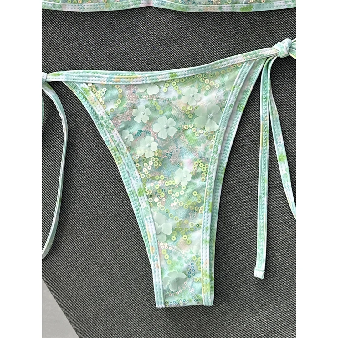 Bedruckter Bikini mit Pailletten, Neckholder-Design, Damen-Badebekleidung, zweiteiliger Bikini, hoher Beinausschnitt, Badeanzug, Badebekleidung, Modell V8237. – Detail 24