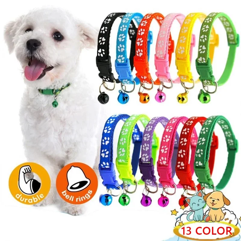 New Colorful Dog Collar Pet Collar With Bell Adjustable Printing Necklace For Cat and Puppy Candy Color Bell For Christmas