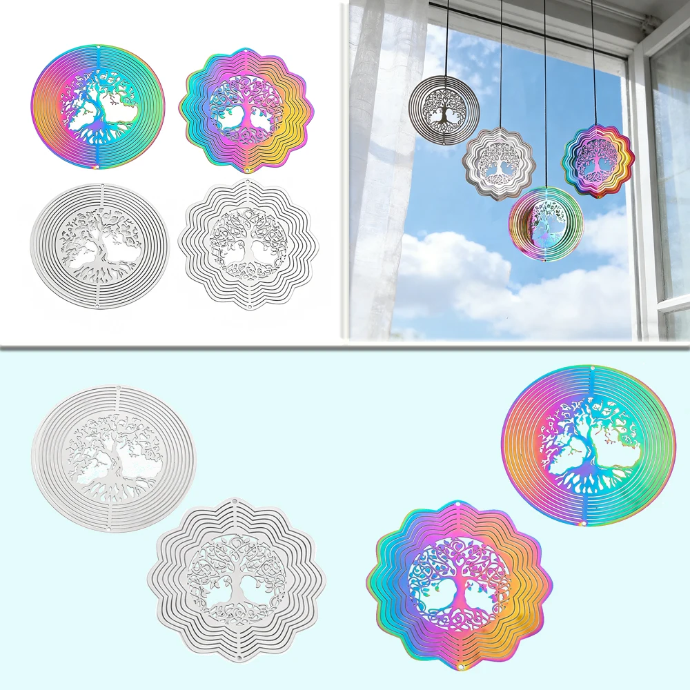 Lebensbaum Metall-Hängedekoration Windspiel Gartendeko Regenbogenfarben für Fenstervorhang Autospiegel Geschenk für Freunde Neu – Detail 1