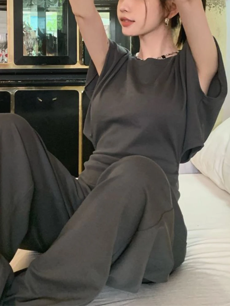 

Комплекты из 2 предметов, женские футболки без рукавов с вырезами, винтажные широкие брюки, повседневная летняя уличная одежда, эстетичная элегантная одежда Mujer