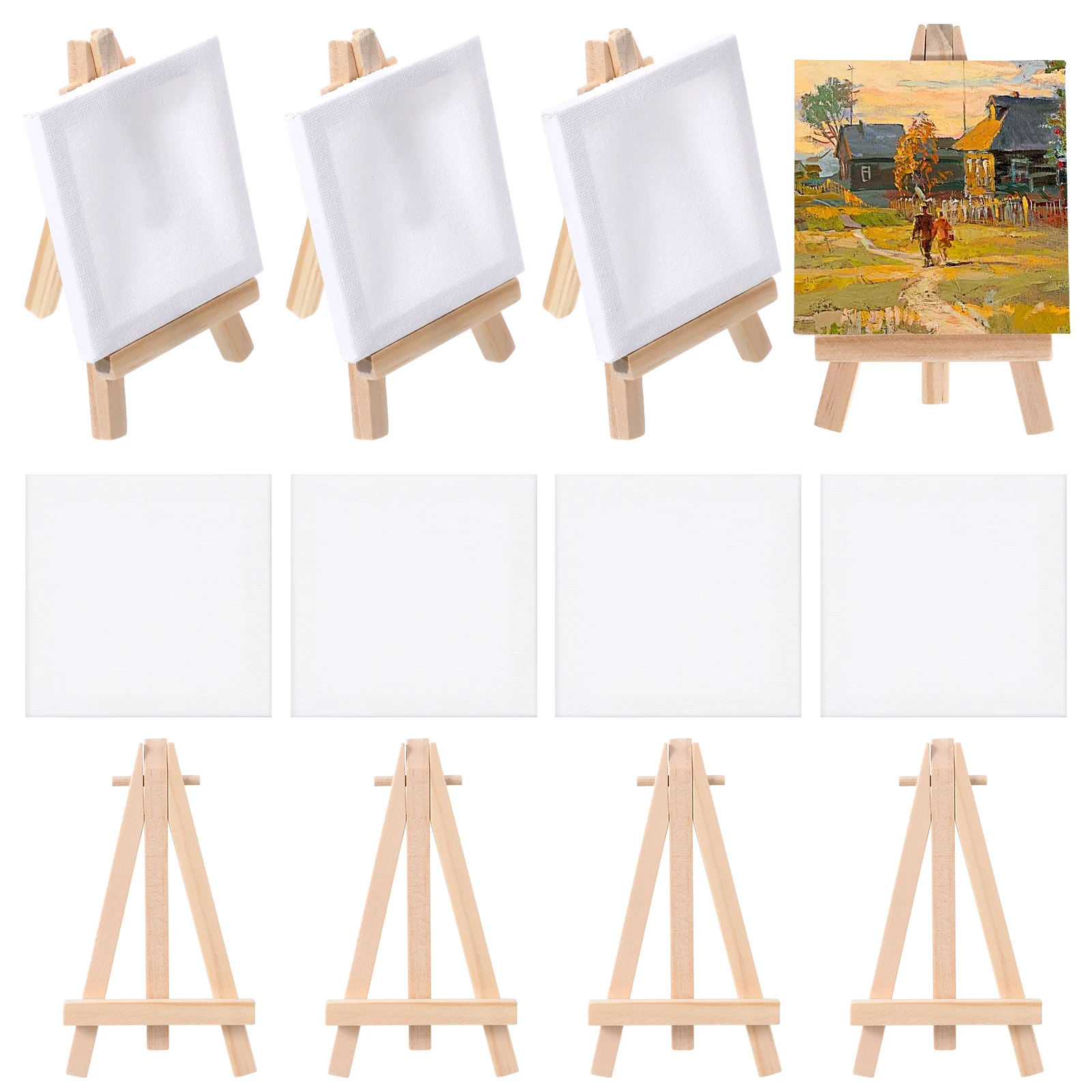 

12 set Children Oil Painting Easel Set Mini Canvas Wooden Stand Desktop Craft for Kids Home Wedding Decoration Gift