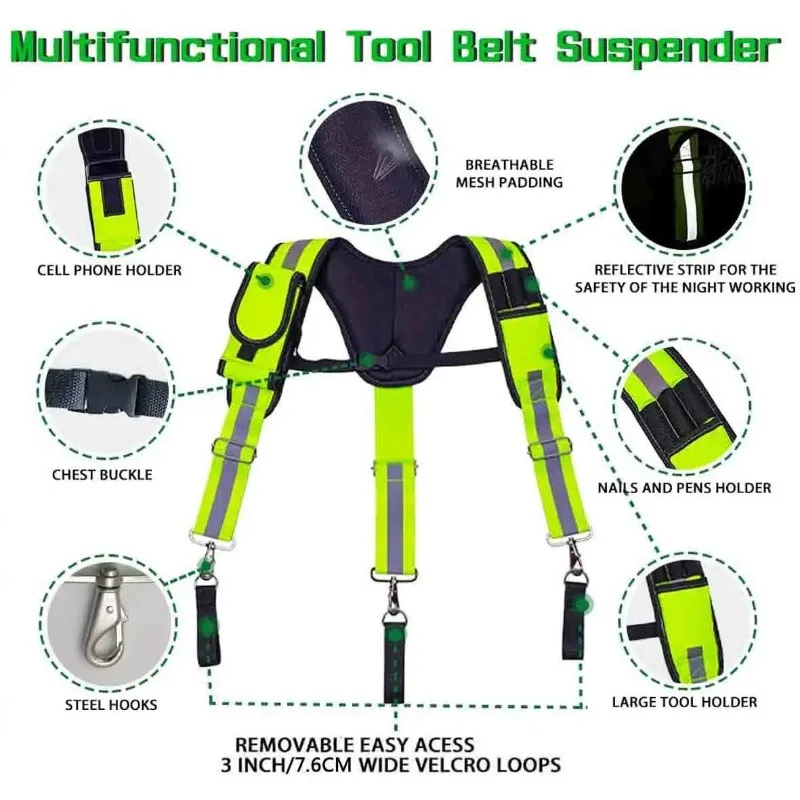 For Hi‑Vis Fluorescent‑Y‑Shape‑Tool‑Belt‑Suspenders,‑Heavy‑Duty‑Adjustable‑Work‑Braces‑Strap‑Accessory‑For‑Electrician‑Carpenter