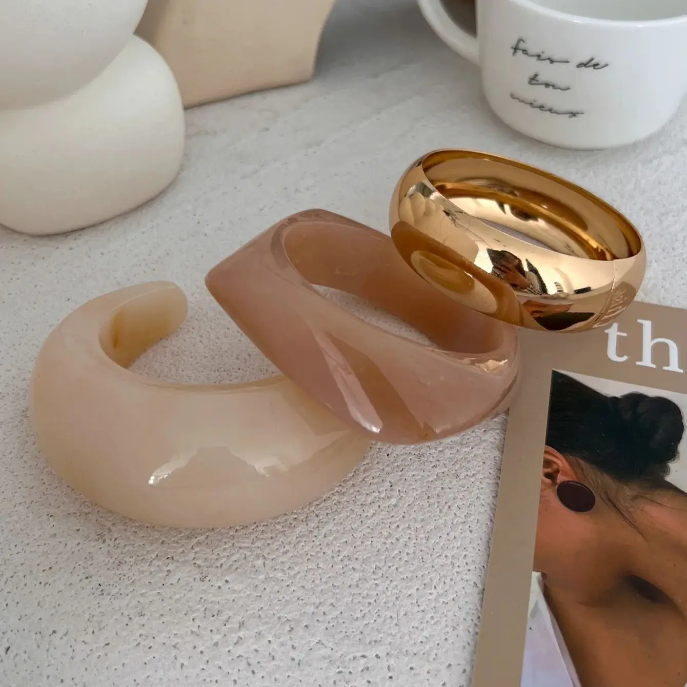 Chunky Punk Beige Khaki Thick Resin Acrylic Smudging Bangles Geometric Irregular Bangle Bracelets For Women Men Jewelry
