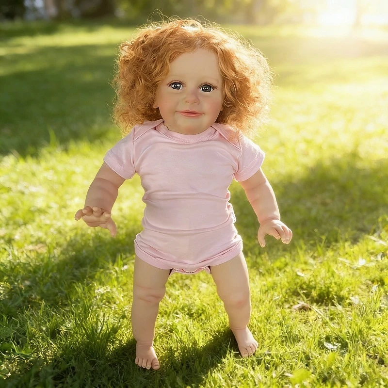 55CM Miękka w dotyku bawełniana lalka Reborn, realistyczna dziewczynka Zoe z ręcznie przyszytymi, kręconymi, czerwonymi włosami