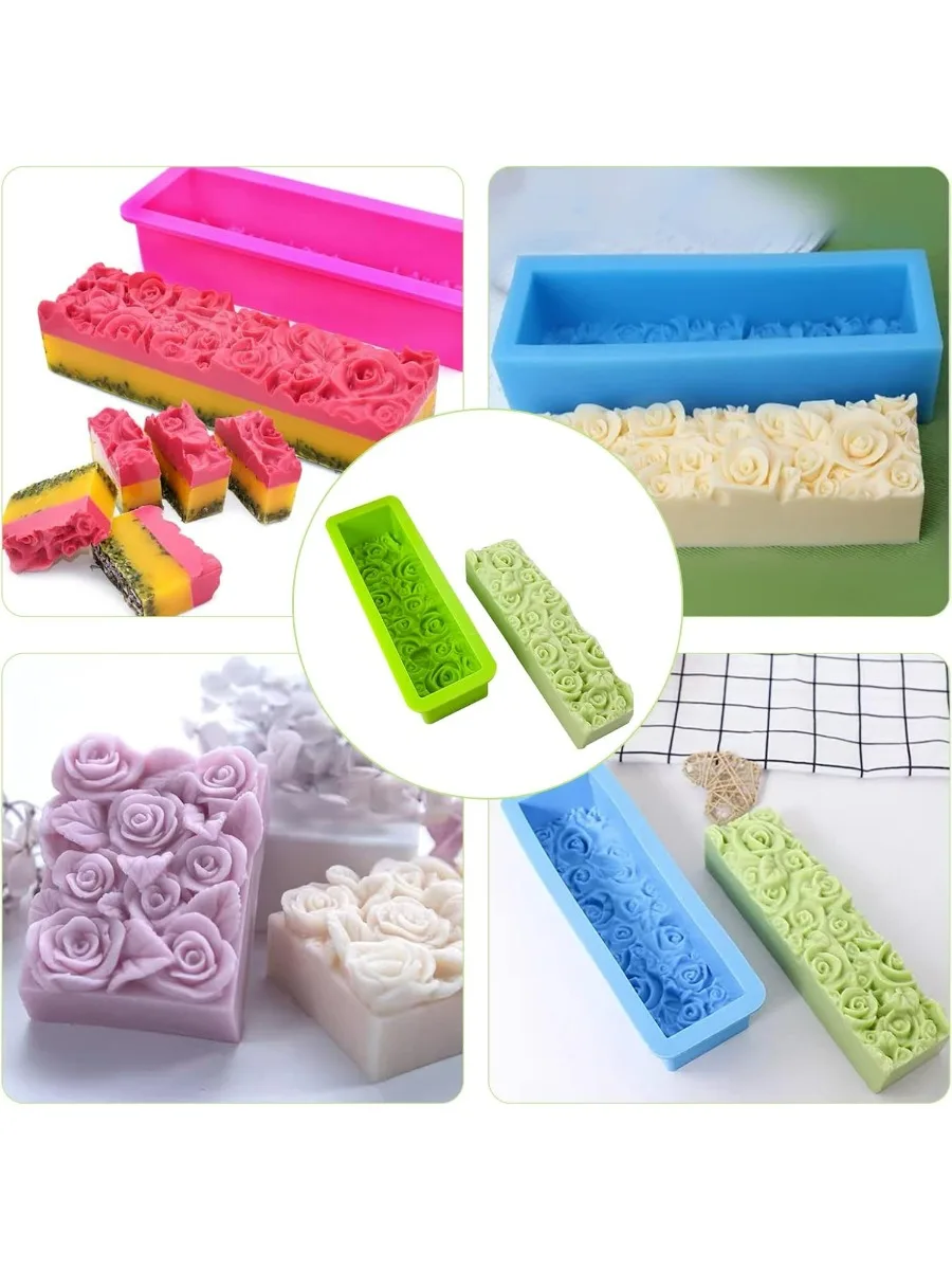 Rose Loaf Mold, Flower Silicone Mold 3D Embossed Crafts Mold Soap Molds Rectangle Resin Casting Molds for Handmade Craft UV