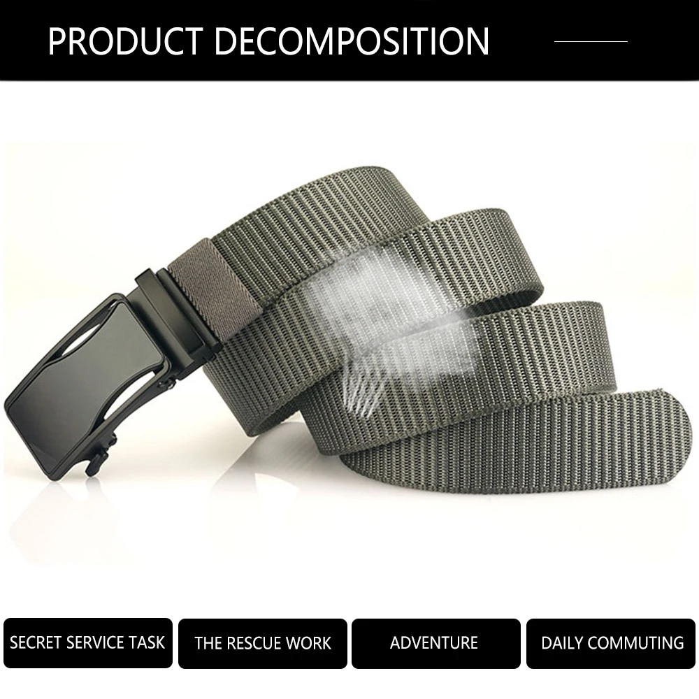 TUSHI Luxury Metal Automatic Buckle Canvas Belts For Men Tough Nylon Webbing Waistband Outdoor Jeans Pants Tactical Belt Hiking