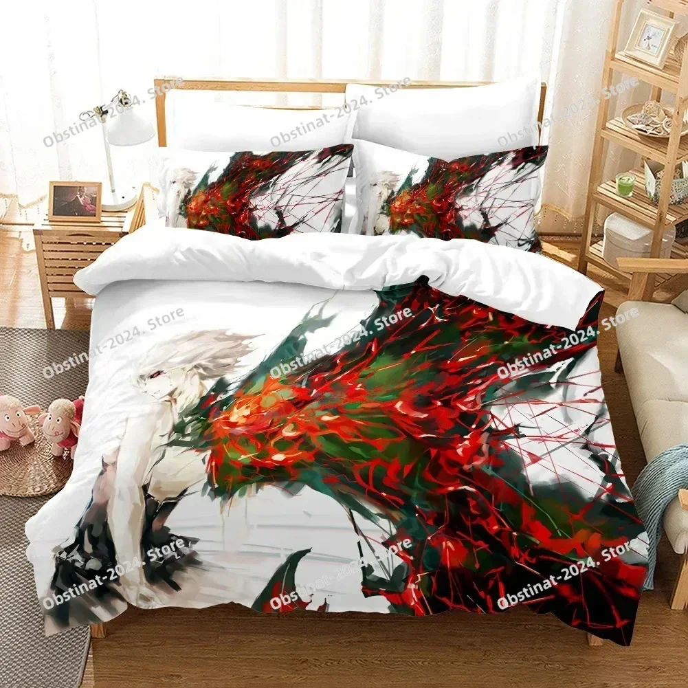 3D 만화 도쿄 구울 카네키 켄 침구 세트 베개 커버 포함 부드러운 싱글 더블 퀸 슈퍼 킹 사이즈