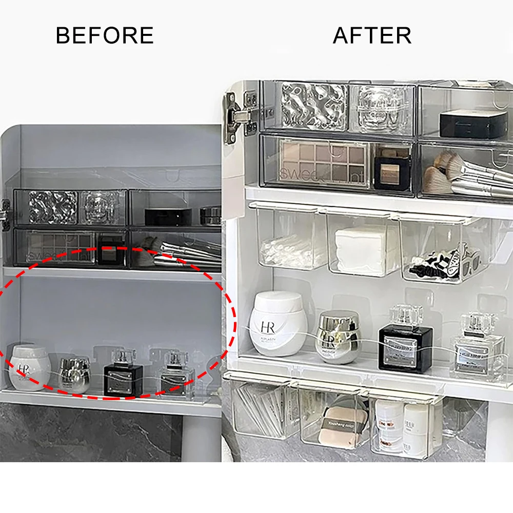 خزانة صغيرة معلقة درج صندوق تخزين ل تحت خزانة حمام مكتب ذاتية اللصق المنظم صندوق مخزن للمكياج الحاويات