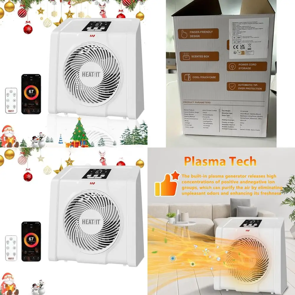 

Indoor Digital Thermostat Space Heater with Remote, Plasma & Ozone, 1-12H Timer, 1500W/750W, Ideal for Office/Bedroom, White