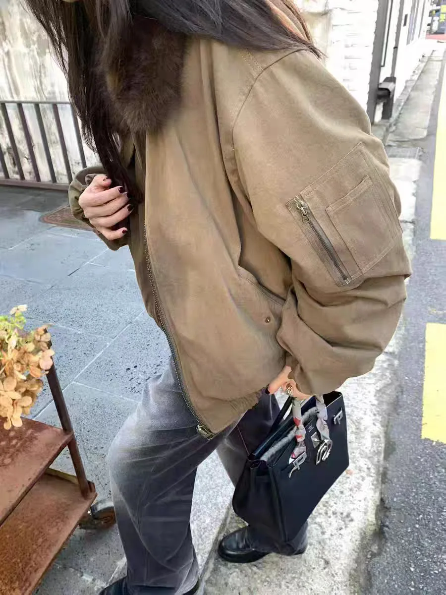   Sle solto feminino para baixo Jaet Thi casaco casual quente gola de pele workwearinspirado Faion aconchegante casacos de inverno