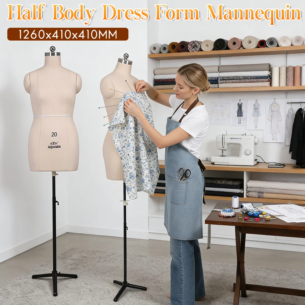 

Sewing Tailor Mannequin Female Half Body Height Adjustable Dress Form Torso with Metal Stand for Shop Window Display Clothes
