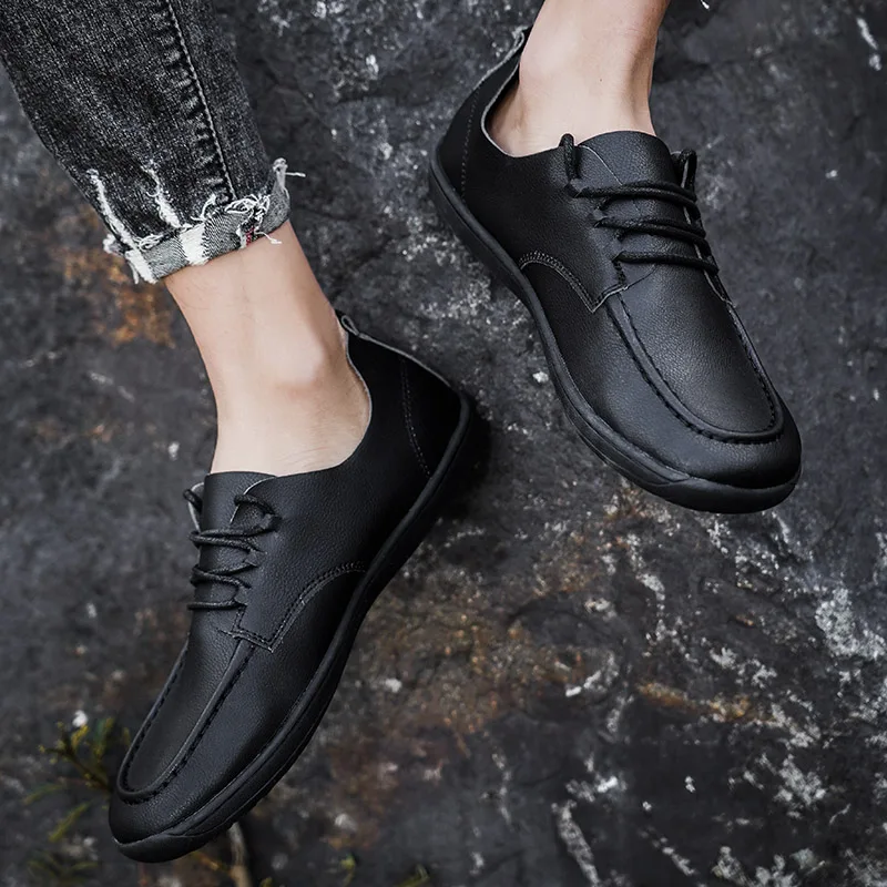 

Men's Soft Leather Lace-up Casual Shoes Non-slip Wide Toe Shoes Loafers Lightweight Business Walking Dress Footwear Daily Office