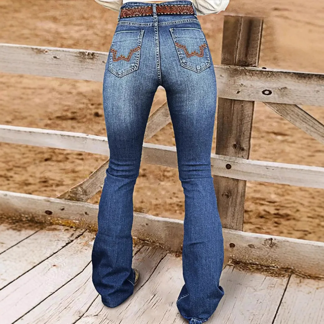 Women Beading Embroidered Super Stretchy Slim Casual Floor Length Denim Trousers European American 2026 New Fashion Jeans Pants