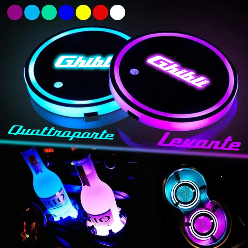 

2pcs LED Car Water Cup Mat Drink Holder For Maserati Ghibli Quattroporte Levante MC20 Auto Interior Decorative Atmosphere Lights