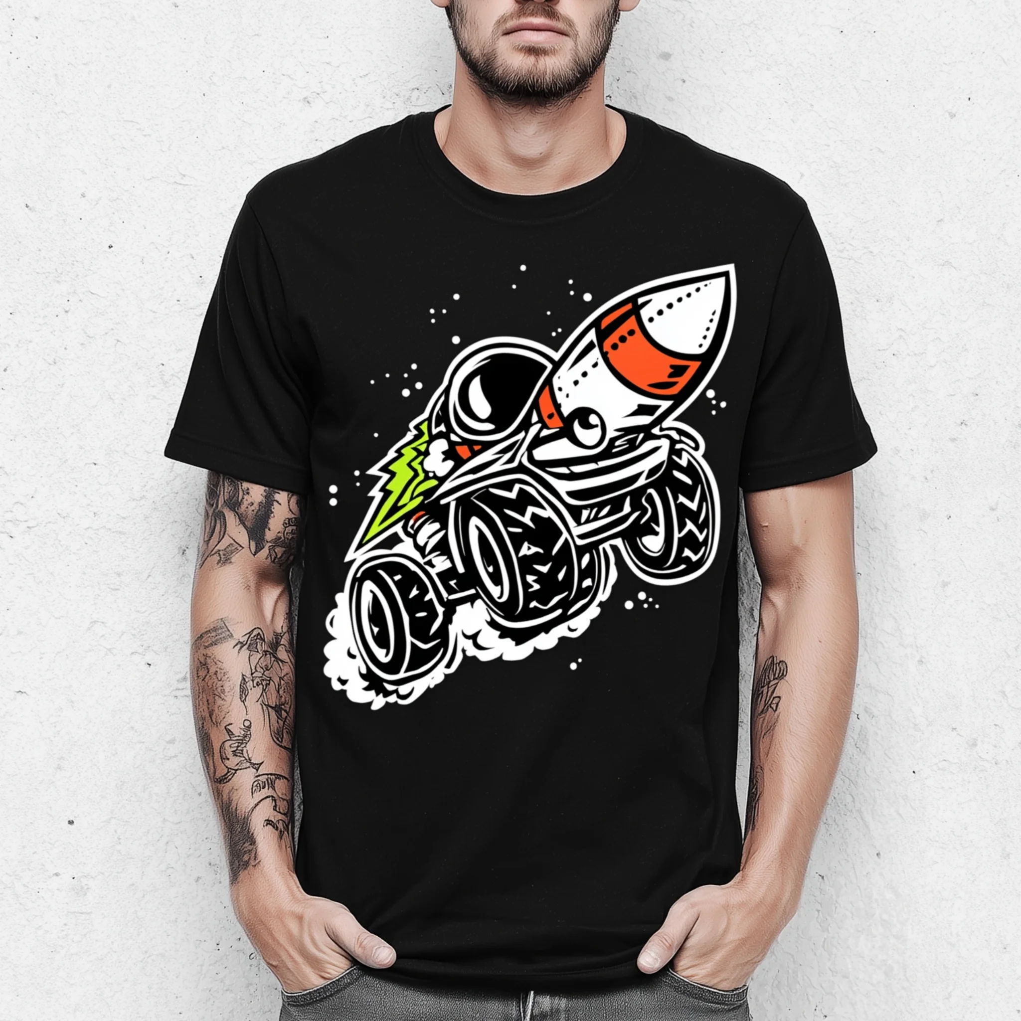 

Teevo Men's Short Sleeve T-Shirt Rocket Motorcycle Graphic Print Casual Daily Wear