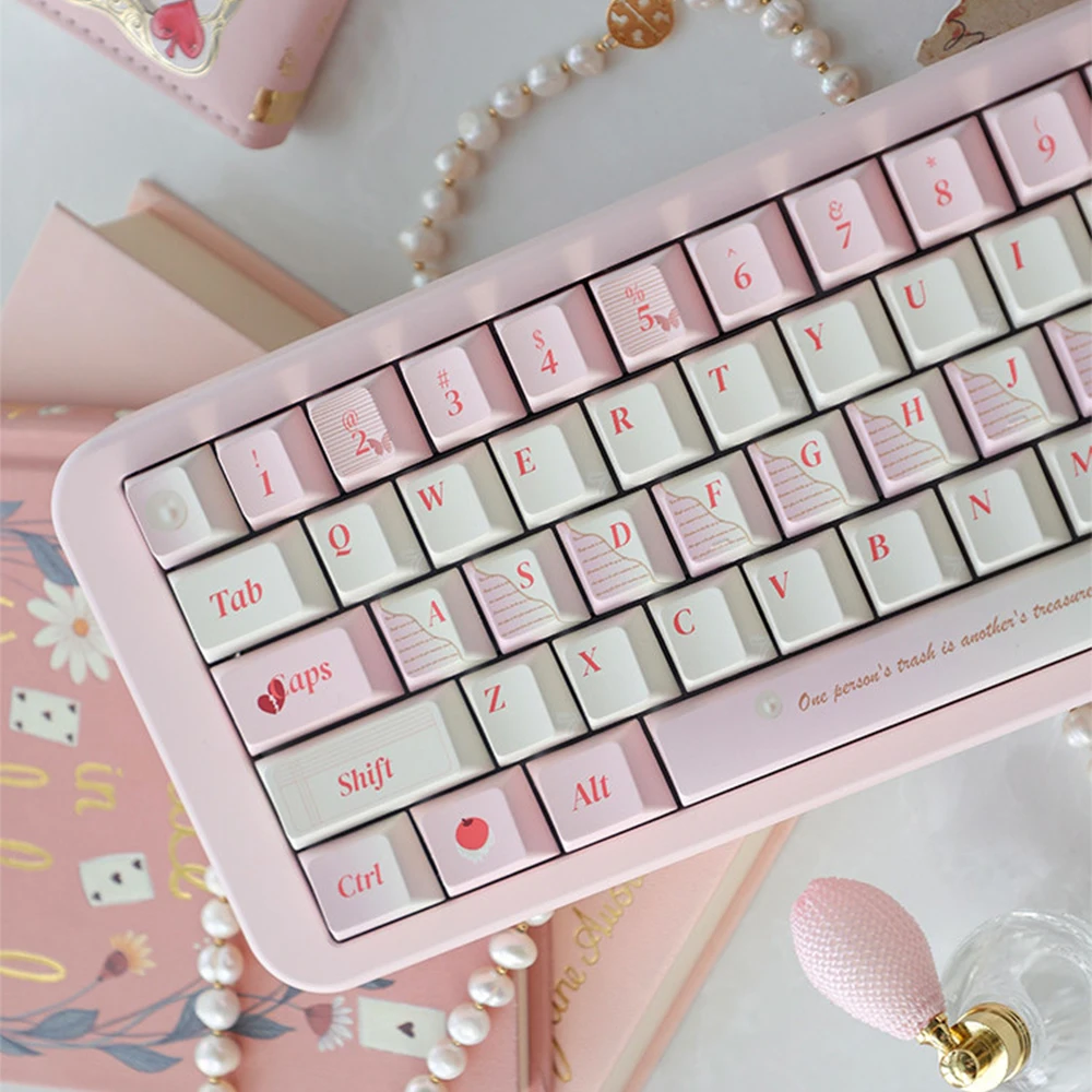 BeeFun Love Notes Keycaps 1.7mm Thick PBT Dye Sub Cherry Profile Keycaps Cute Pink Custom Keycap Sets For MX Mechanical Keyboard