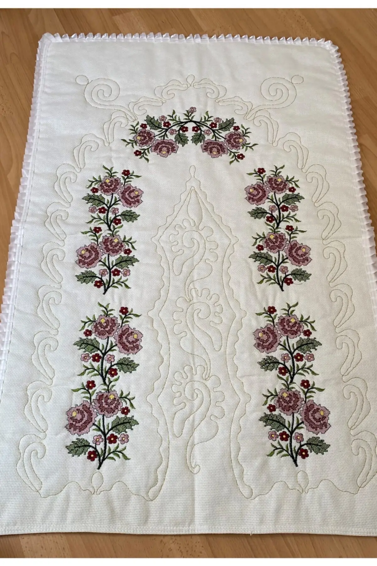 DOLBOVI cream dowry embroidery embroidery 100 cotton linen sectation Rug