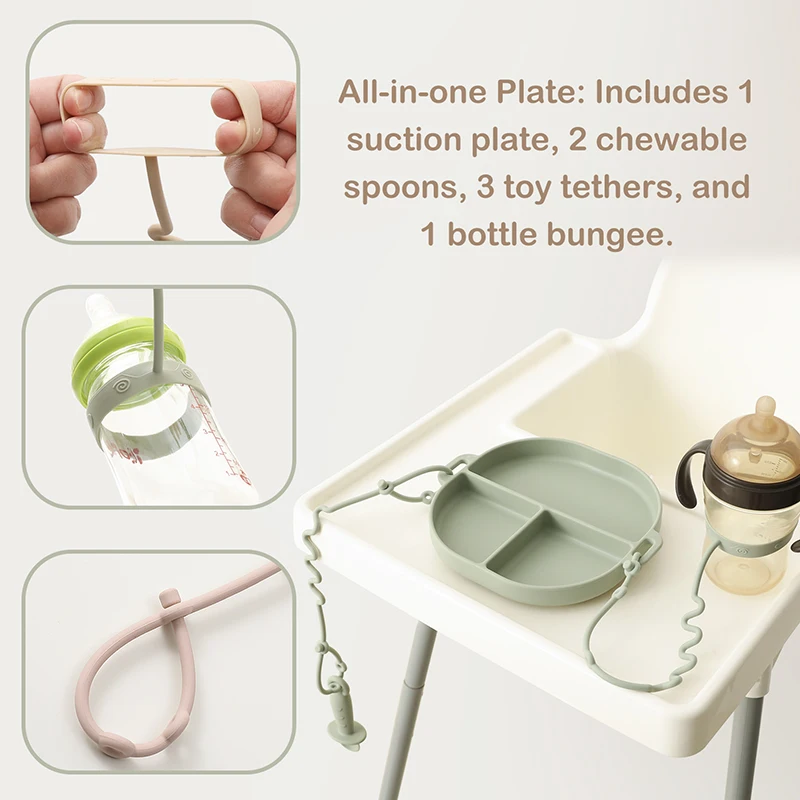 Baby Silicone Suction Plate Set With Pacifier Clip Children\'S Eating Training Tableware Set Infant Non-Slip Divided Dishes