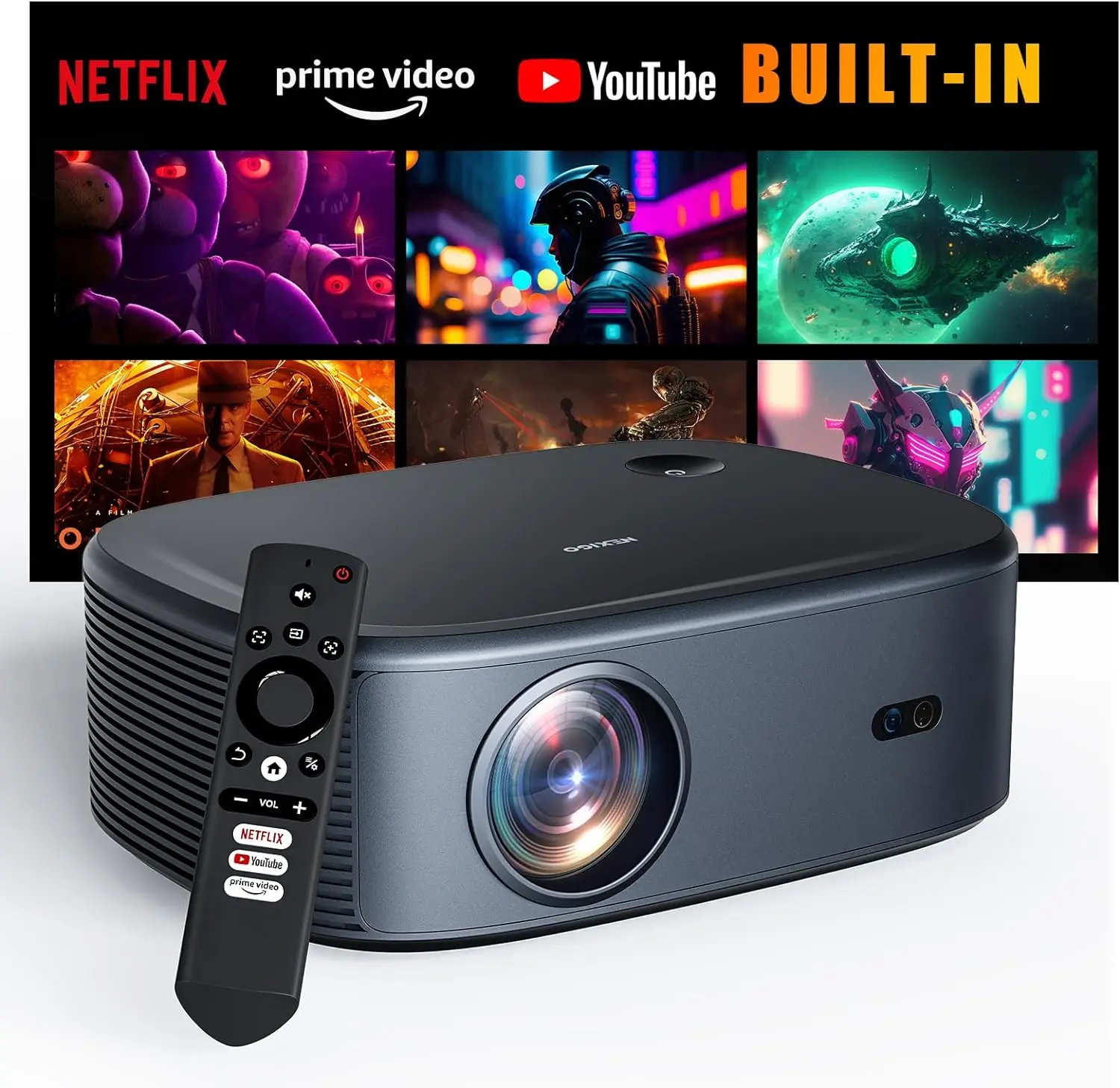 

NexiGo Outdoor Netflix Projector, Officially-Licensed, Netflix/Youtube/Prime Video, 800 ANSI Lumens, Auto Focus/Keystone