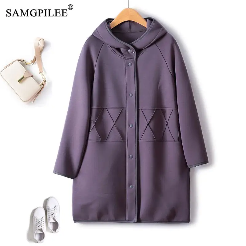 

Korean Fashion 2023 Autumn Winter New Hooded Loose Coat Jacket Air Cotton Full Sleeve Mid Length Windbreaker For Women 4XL