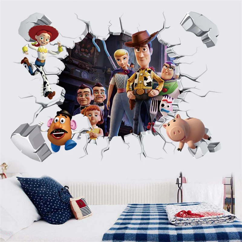 3D Broken Wall ToyStory Sherif Woody Wall Stickers For Kids Rooms Living Room Bedroom Kindergarten Wall Decoration Movie Poster