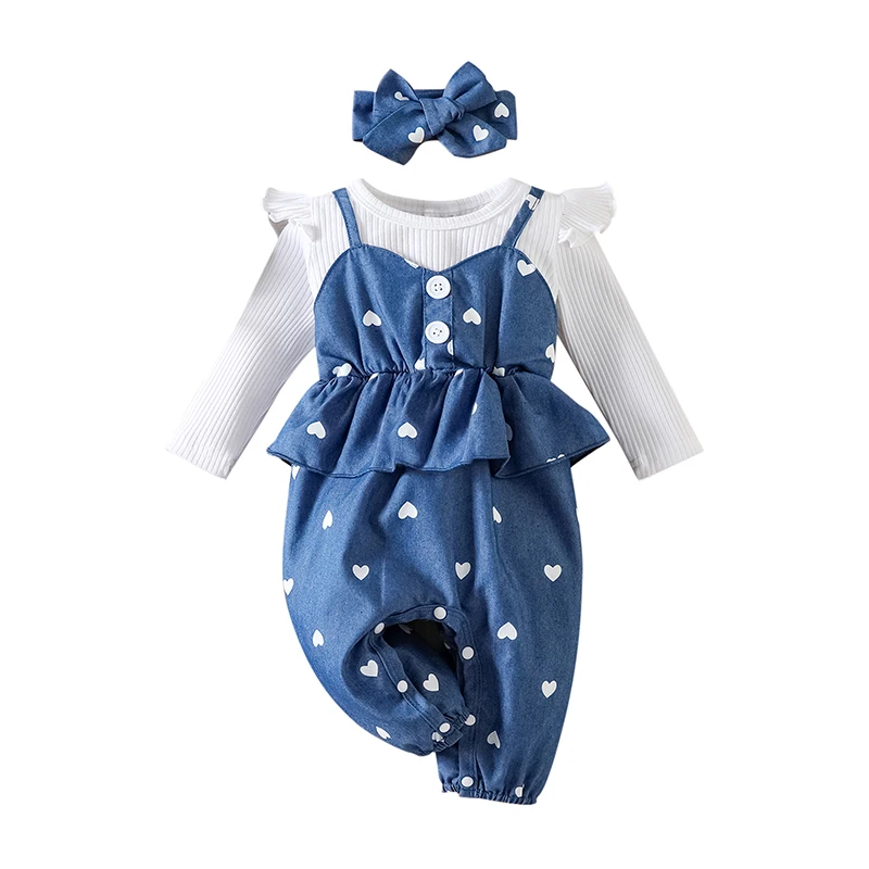 0-18M New Fashion Fall Kids Girls Clothing Suit Cotton White Long Sleeveless Polka Dot Jumpsuit Clothes Sets