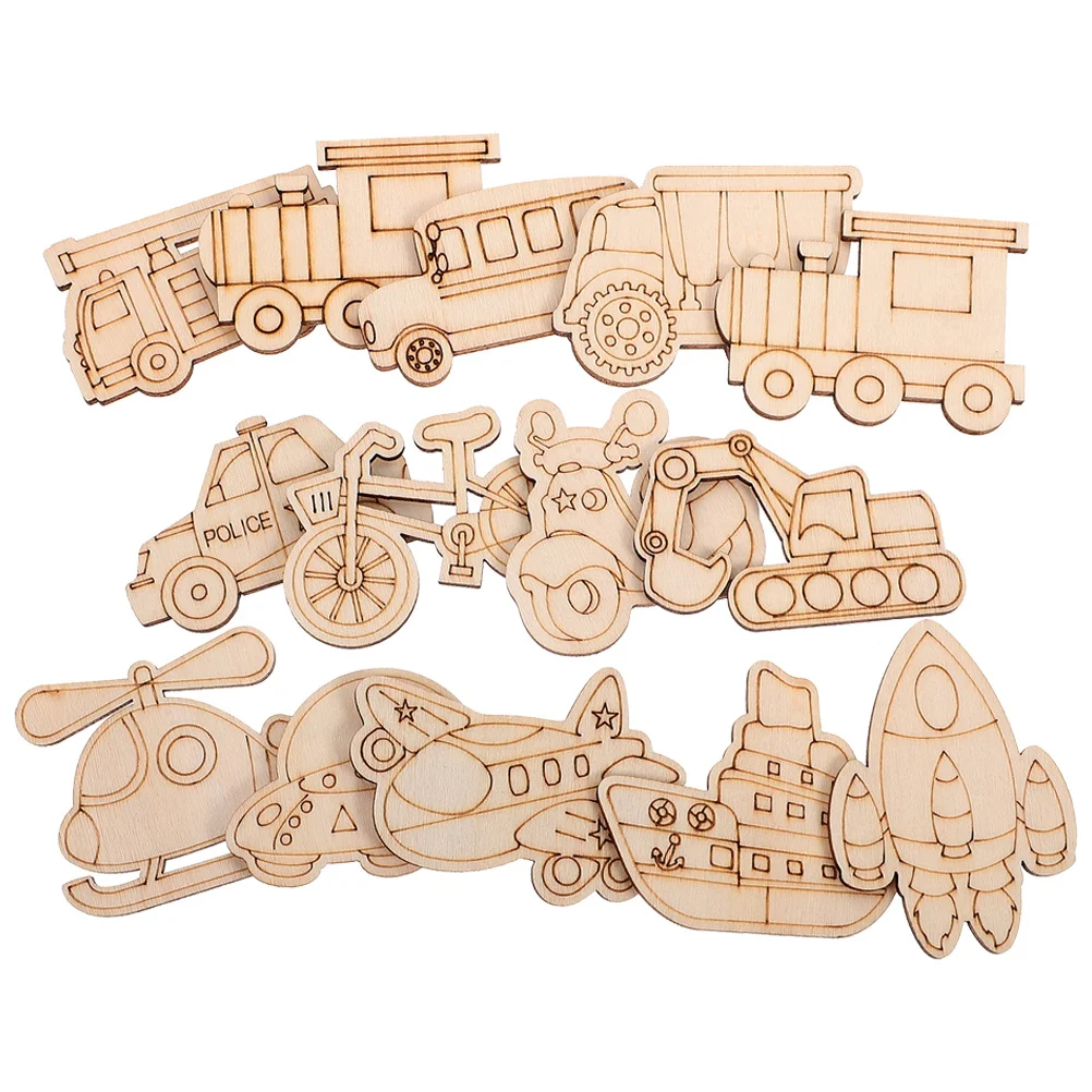 

25pcs Wooden Slices Unfinished Diy Vehicle Cutouts For Crafts Blank Car Truck Excavator Helicopter To Paint Diy Wood Pieces