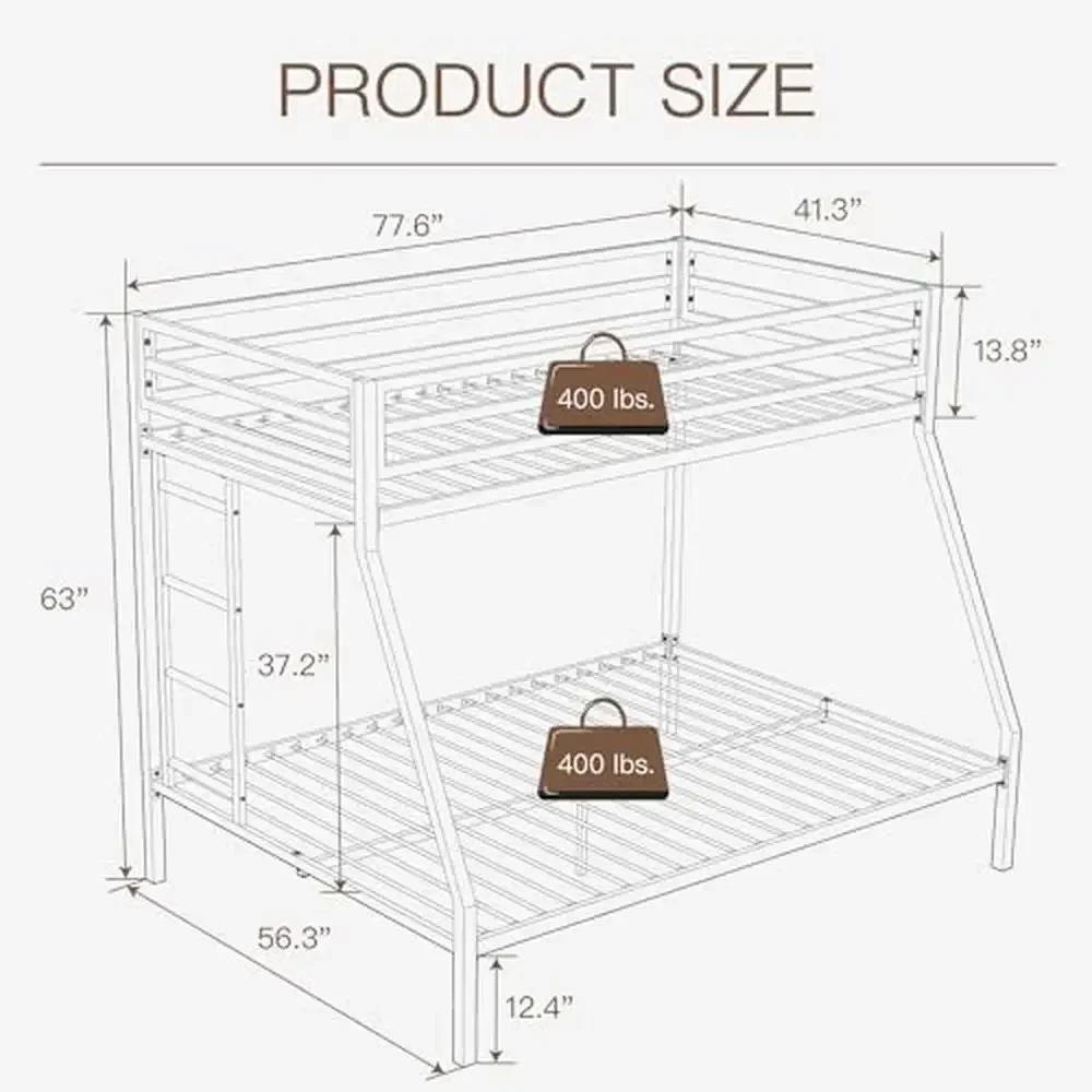 Twin Over Full Metal Bunk Bed Sturdy Guard Rail Space-Saving Immersive Sleep Experience