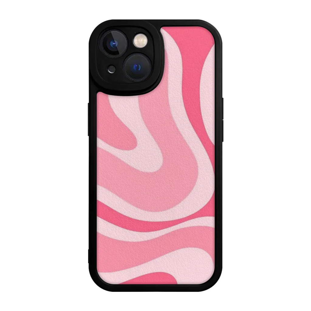 

Phone Case For iPhone 15 Pro Max Plus Soft Silicone Cover Modern Retro Liquid Swirl Abstract Pattern in Candy Pink