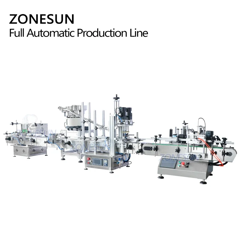 ZONESUN Automatic Drink Essential Oil Round Vial Liquid Filling Capping And Labeling Machine Line With Vibratory Bowl