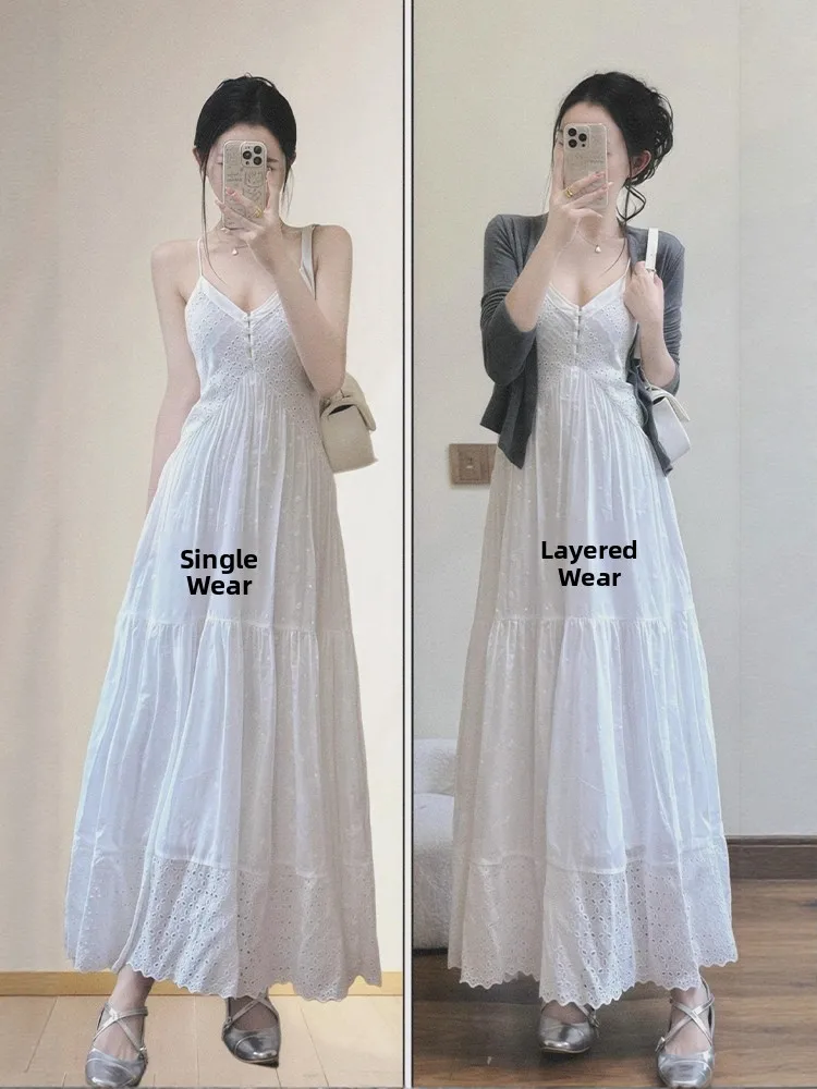 

Gray Open Cardigan And White Strap Dress Fashionable Autumn Outfit plus Size Korean Style Set Youthful Elegant Ensemble