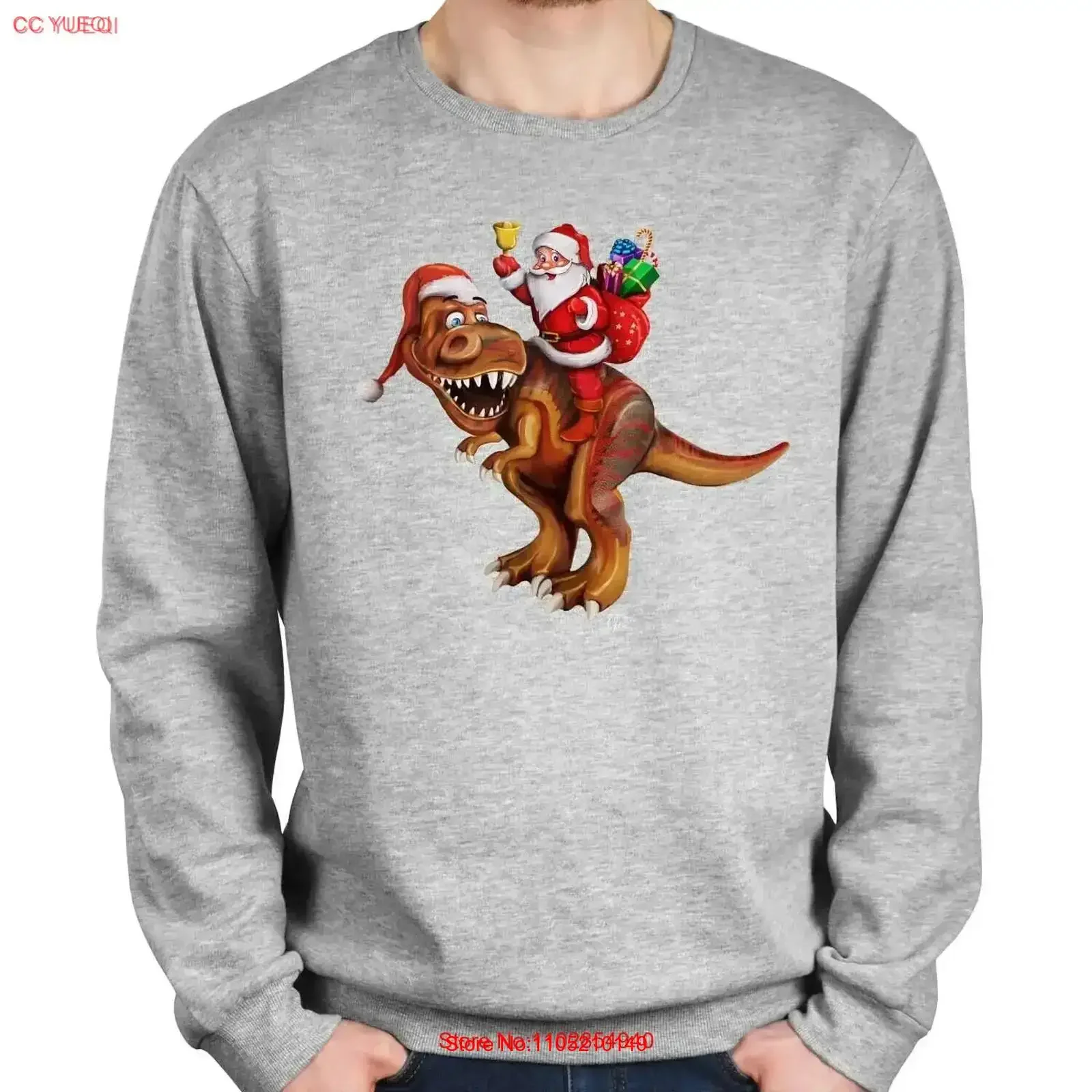 1T T Shirt Mens Santa Riding Dinosaur rex Christmas SweaT Jumper vintage Washed homme Top For Everyday Wear Unisex Comfortable