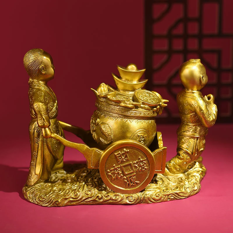 Copper Fortune Boy Cart: Simple Design For Attracting Wealth Bringing Prosperity, A Home Decoration And Opening Gift