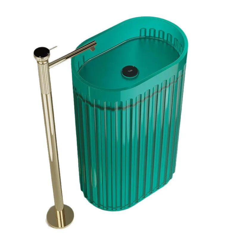 

Прозрачный эллиптический умывальник из смолы для ванной комнаты, вертикальный полосатый умывальник с зеркалом, комбинированный, от производителя