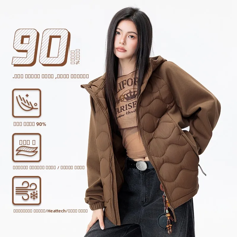 

Trendy Brand Lightweight Hooded 90 down Puffer Jaet Men Women Couples Casual Sle Cold Proof Outerwear Autumn Winter
